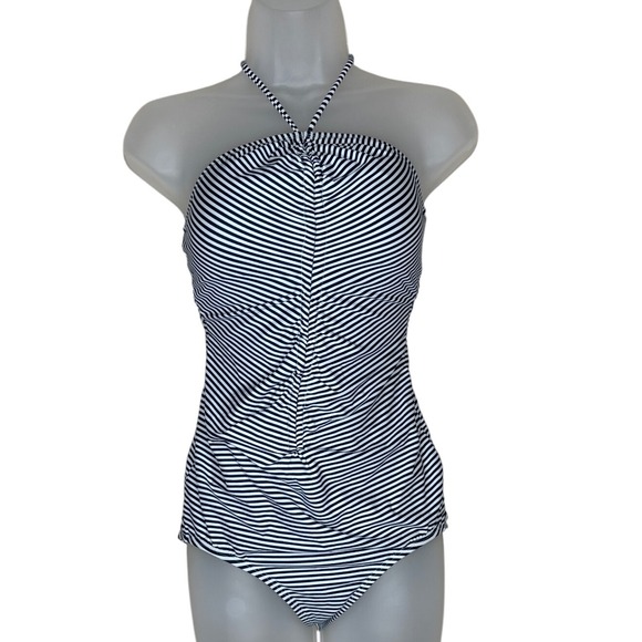 A Pea In The Pod Women's Blue Halter One-Piece Swimwear‎ Maternity Size S Stripe - Picture 1 of 6
